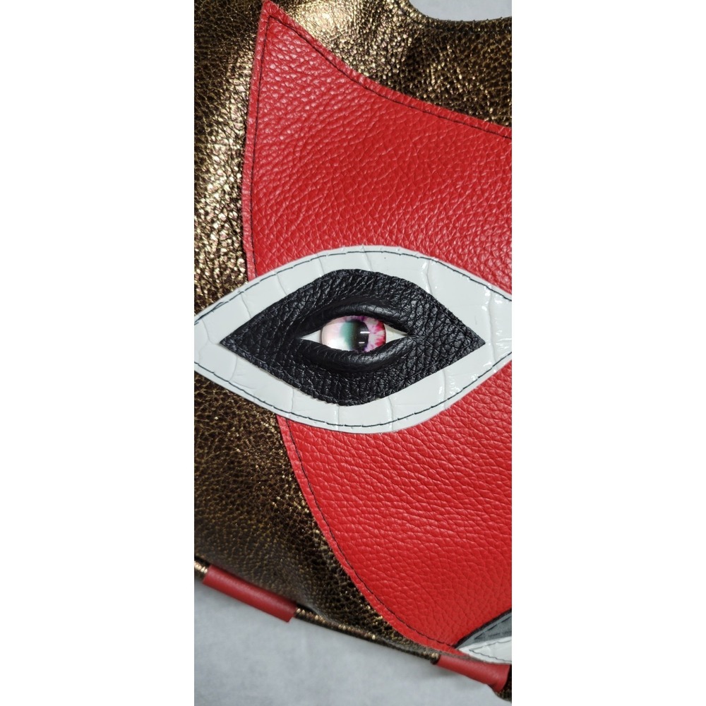 Copper With Multicolor Leather Patchwork  And Plastic Eye Trim Leather Hobo Bag - Picture 2 of 9